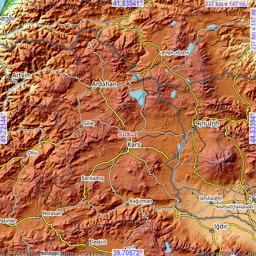 Topographic map of Susuz