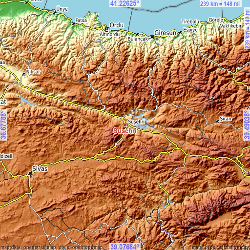 Topographic map of Suşehri