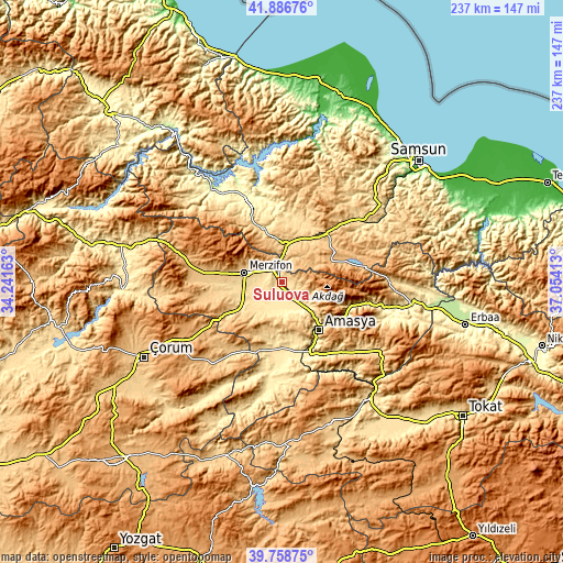 Topographic map of Suluova