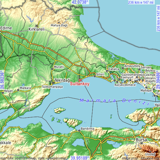 Topographic map of Sultanköy