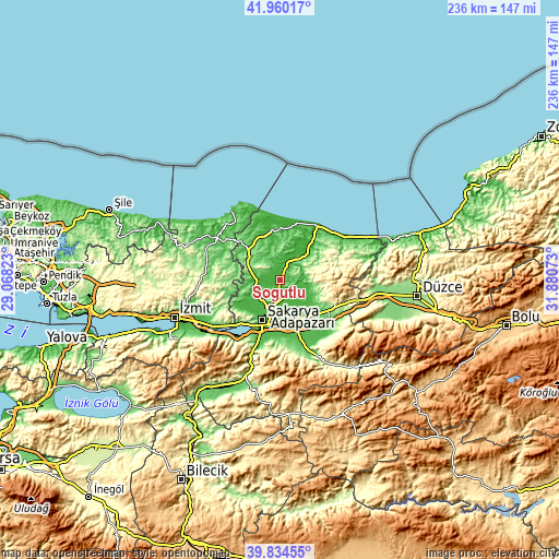 Topographic map of Söğütlü