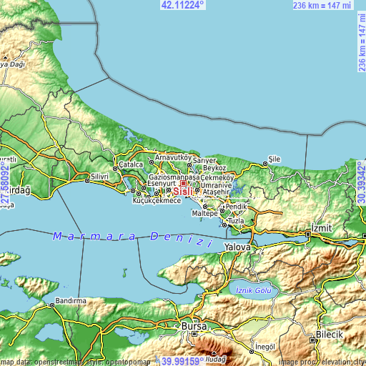 Topographic map of Şişli