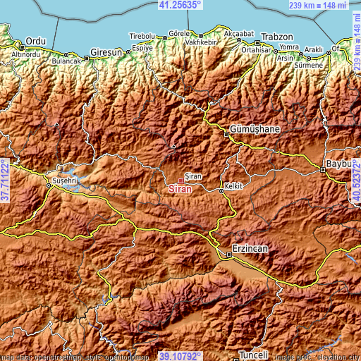 Topographic map of Şiran