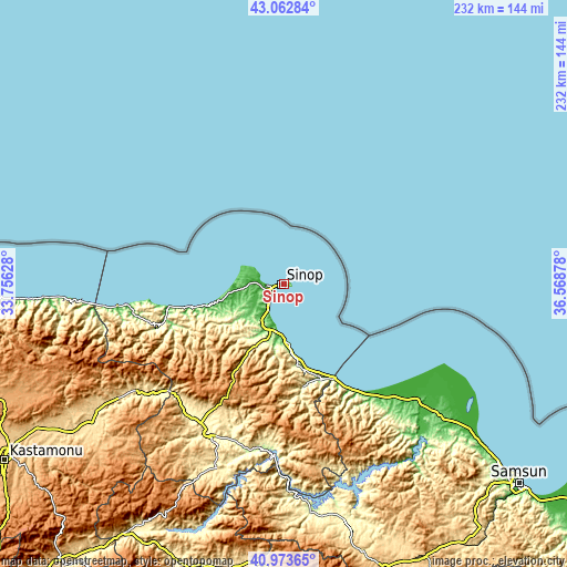 Topographic map of Sinop