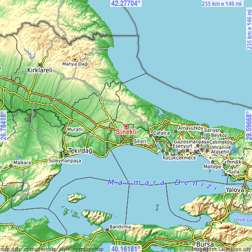 Topographic map of Sinekli