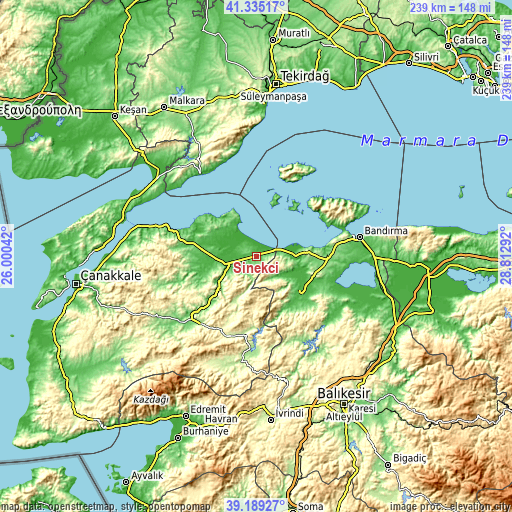 Topographic map of Sinekçi