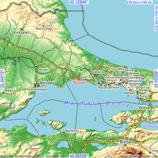 Topographic map of Silivri
