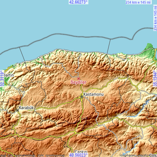 Topographic map of Seydiler