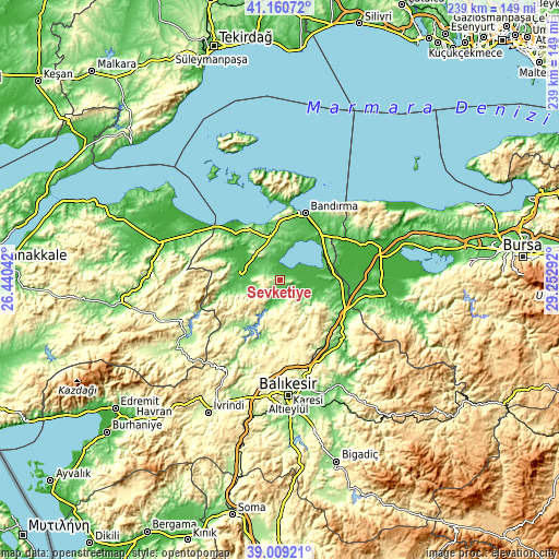 Topographic map of Şevketiye