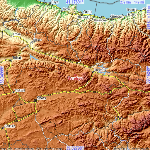 Topographic map of Şerefiye