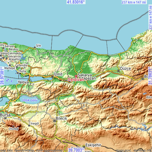 Topographic map of Serdivan