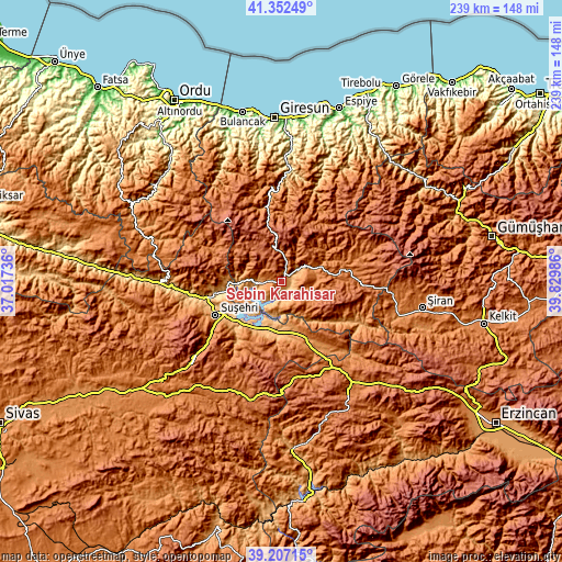 Topographic map of Şebin Karahisar