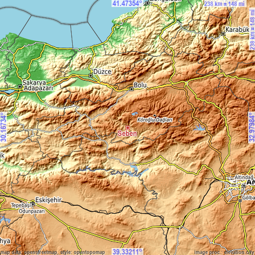 Topographic map of Seben