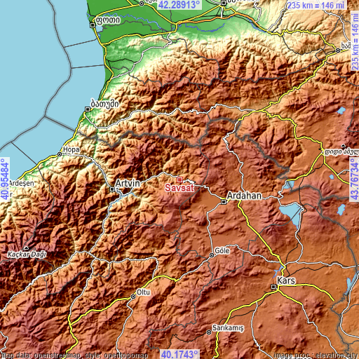 Topographic map of Şavşat