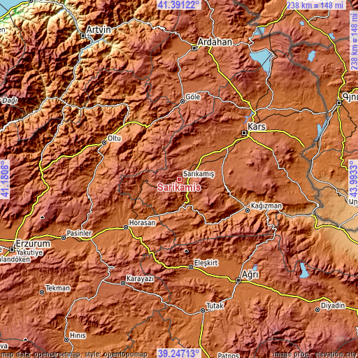 Topographic map of Sarıkamış