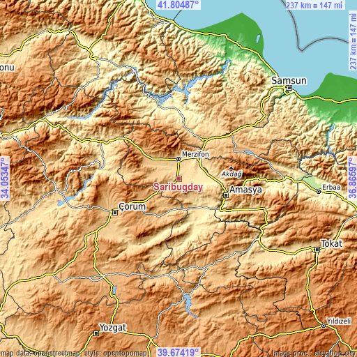 Topographic map of Sarıbuğday
