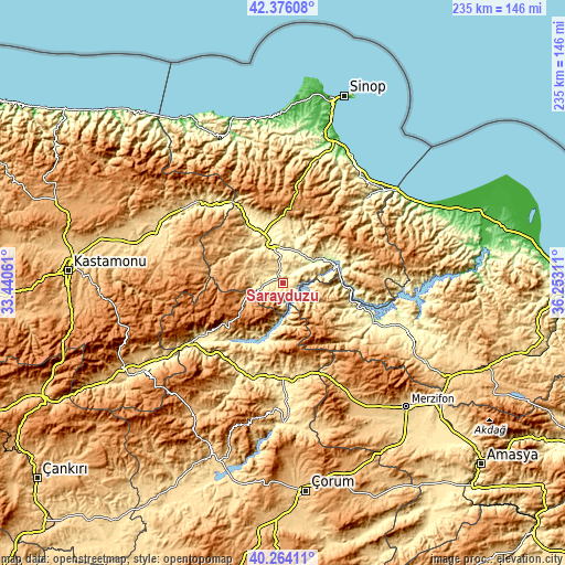 Topographic map of Saraydüzü