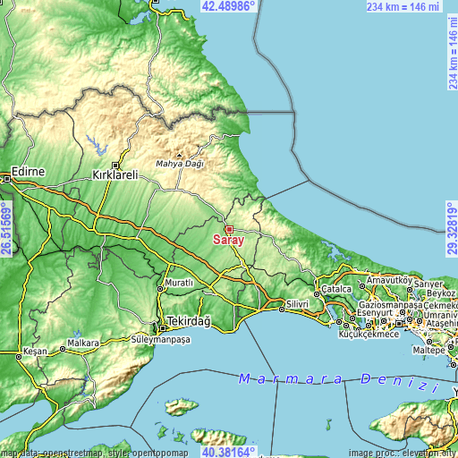 Topographic map of Saray