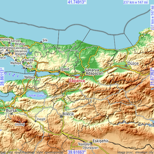 Topographic map of Sapanca