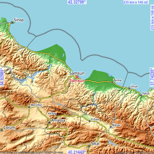 Topographic map of Samsun