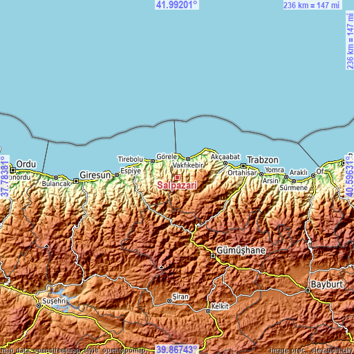 Topographic map of Şalpazarı