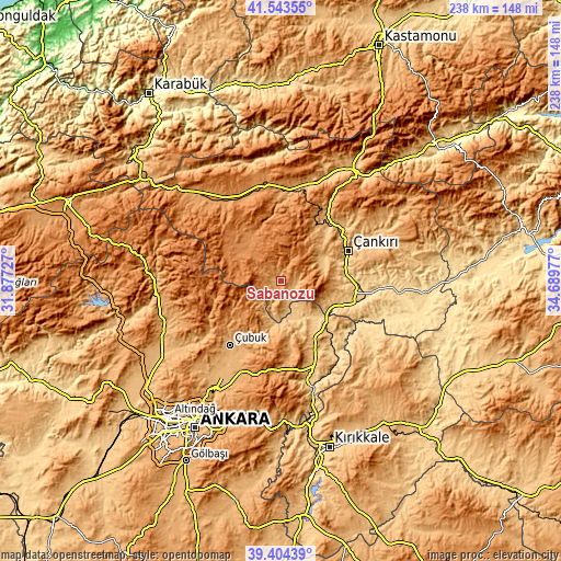 Topographic map of Şabanözü