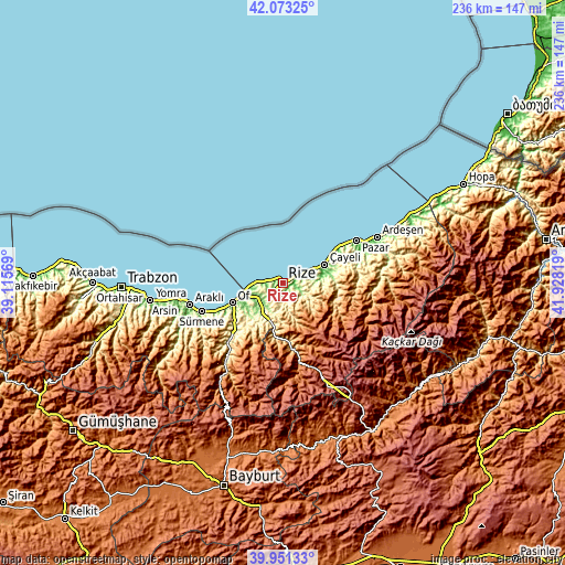 Topographic map of Rize