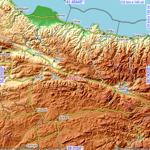 Topographic map of Reşadiye