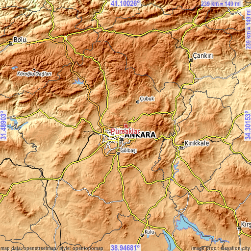 Topographic map of Pursaklar