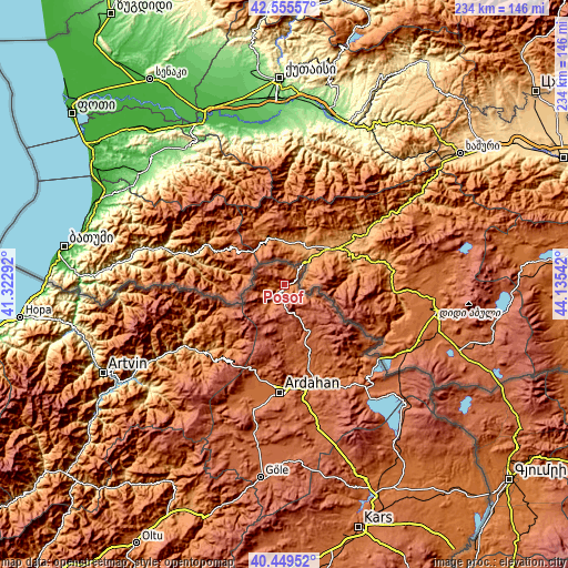 Topographic map of Posof