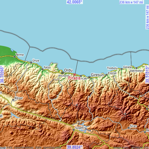 Topographic map of Piraziz