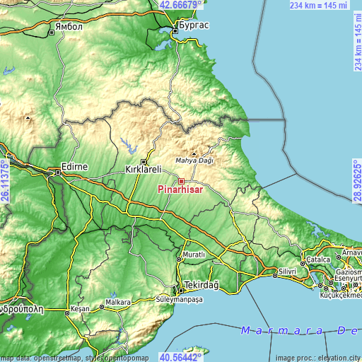 Topographic map of Pınarhisar