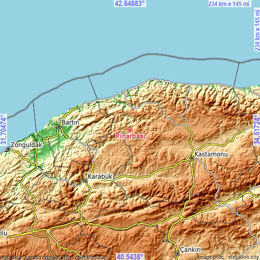 Topographic map of Pınarbaşı