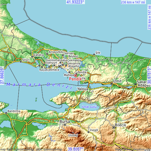 Topographic map of Pendik