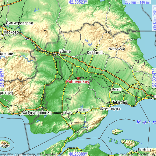 Topographic map of Pehlivanköy