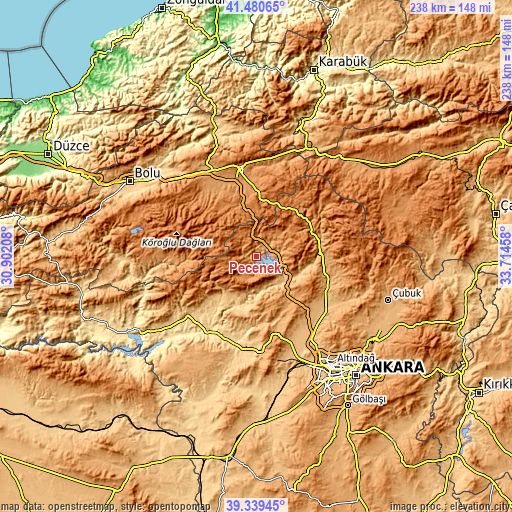 Topographic map of Peçenek