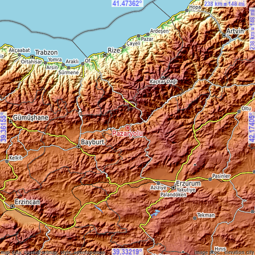 Topographic map of Pazaryolu