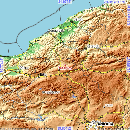 Topographic map of Pazarköy