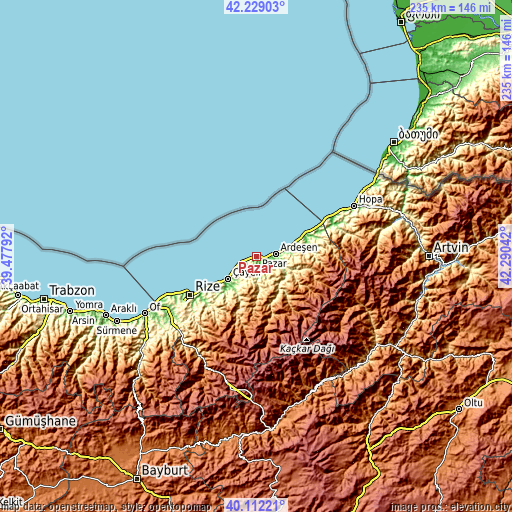 Topographic map of Pazar