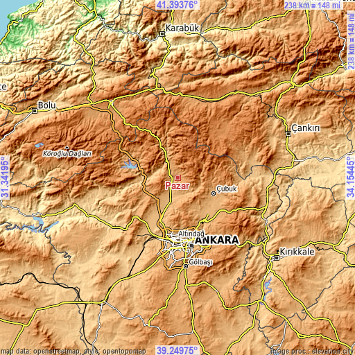 Topographic map of Pazar