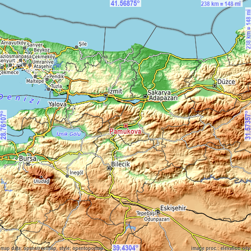 Topographic map of Pamukova