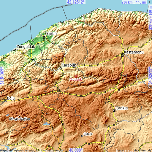 Topographic map of Ovacık