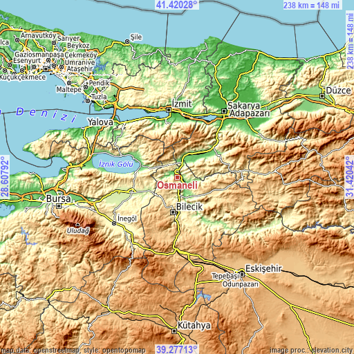 Topographic map of Osmaneli