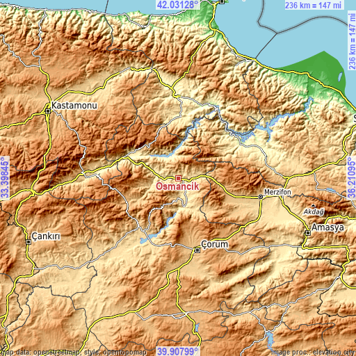 Topographic map of Osmancık