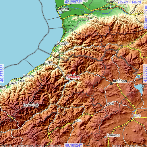 Topographic map of Ortaköy