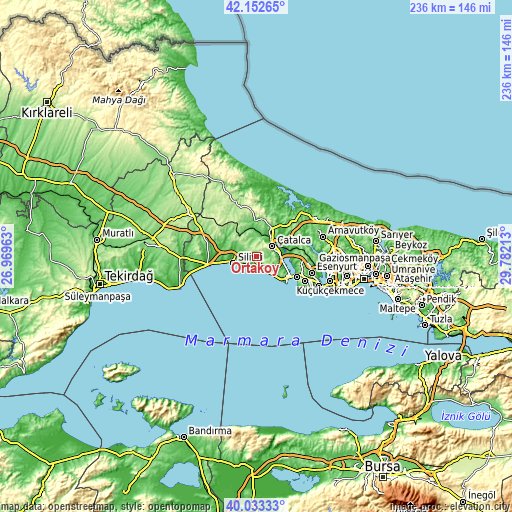 Topographic map of Ortaköy