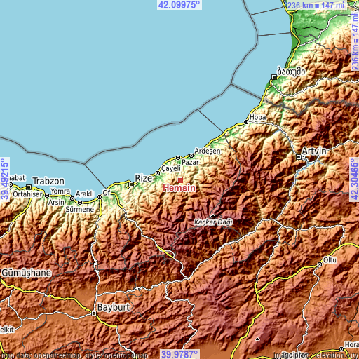 Topographic map of Hemşin