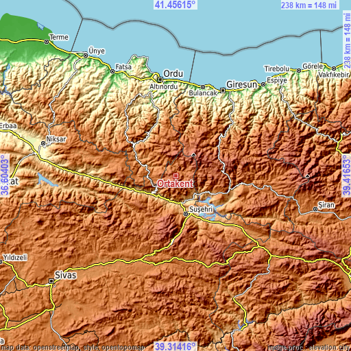 Topographic map of Ortakent