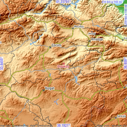 Topographic map of Ortaköy