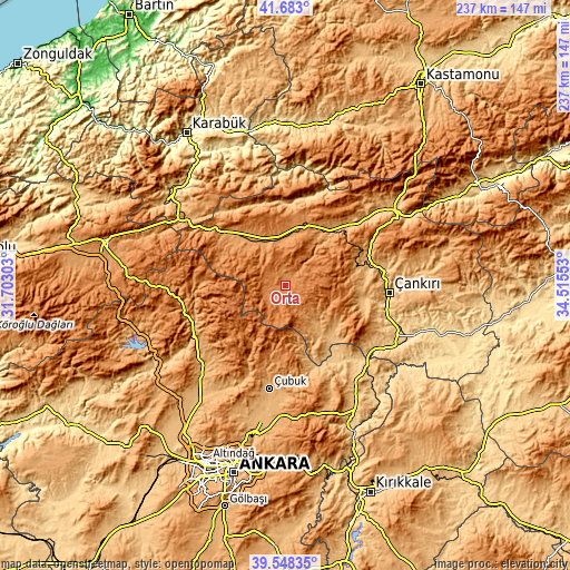 Topographic map of Orta